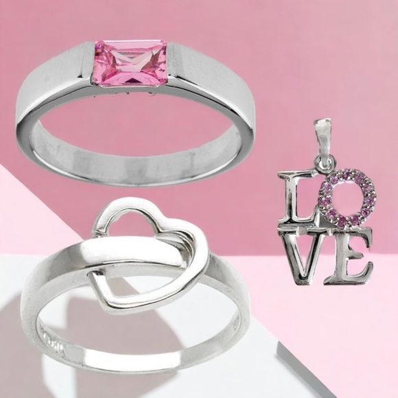 Elegant Love-themed Sterling Silver Set - Picture 1 of 1